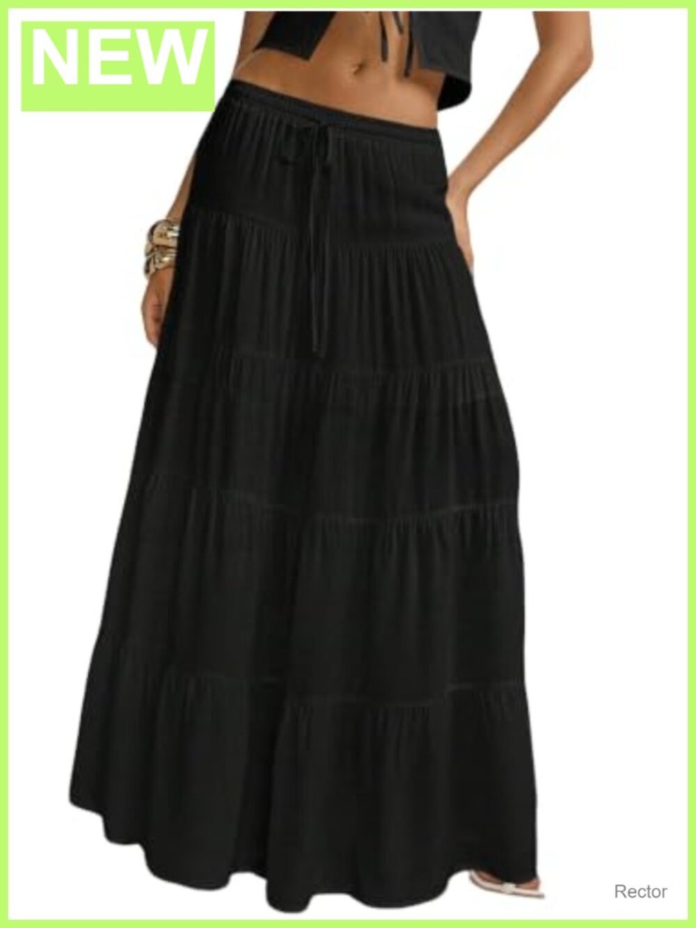 Boho Flowy Tiered Maxi Skirt Elastic Waist A-Line Ruffle Hem Long Skirt